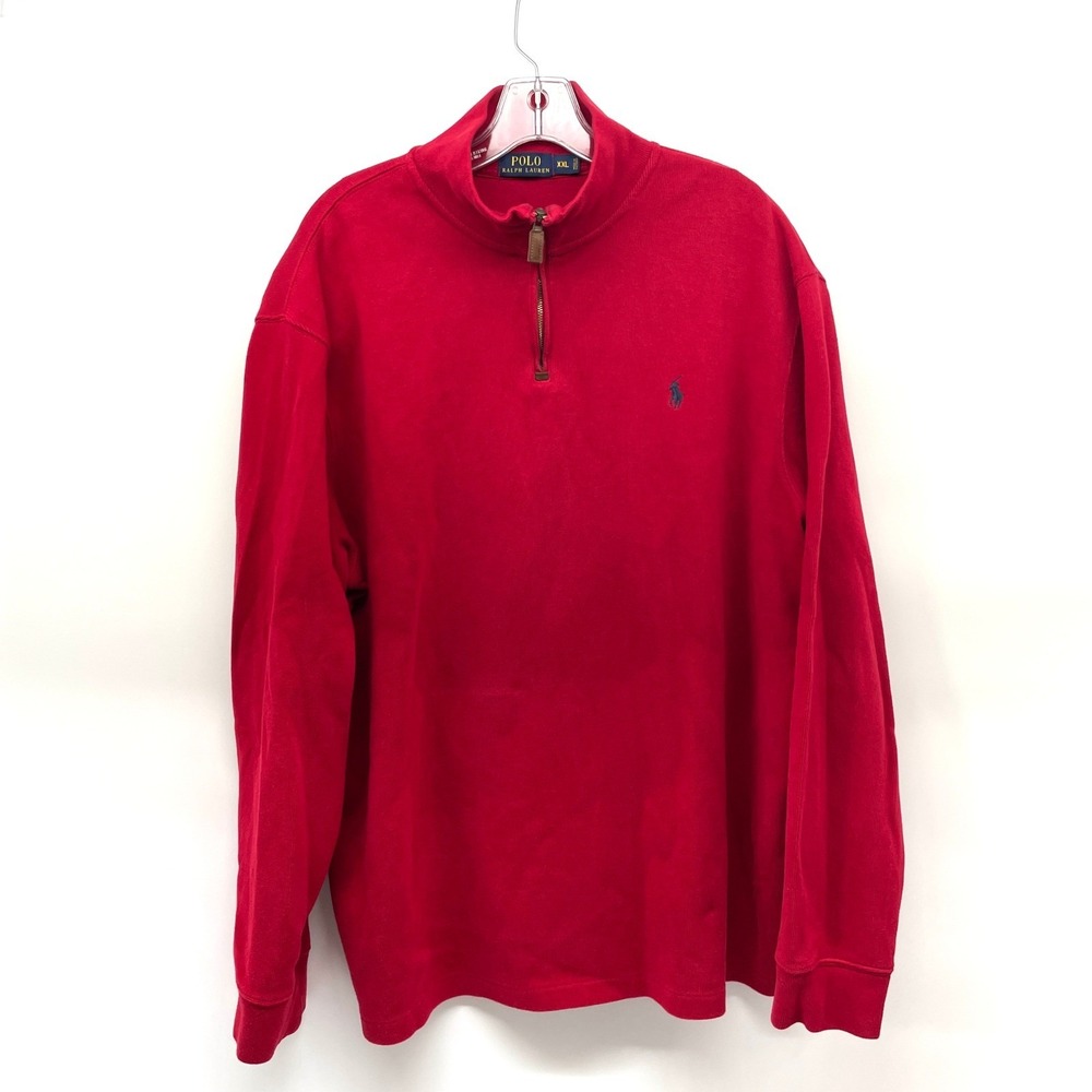 Polo Ralph Lauren Red Long Sleeve 1/4 Zip Polo Shirt Men's XXL Pony Mock Collar - Picture 2 of 11